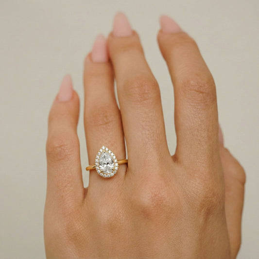 1.30 CT Pear Halo Moissanite Engagement Ring