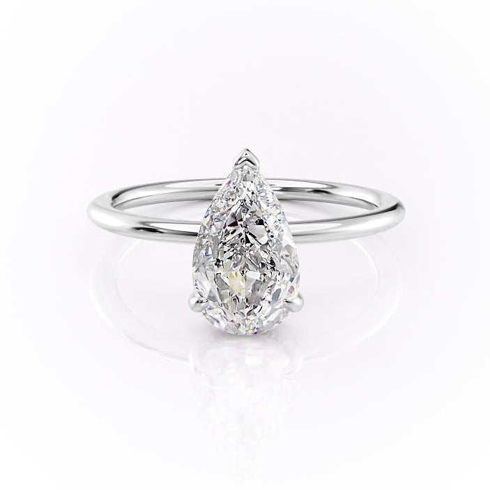 2.0 CT Pear Cut Solitaire Hidden Halo Setting Moissanite Engagement Ring