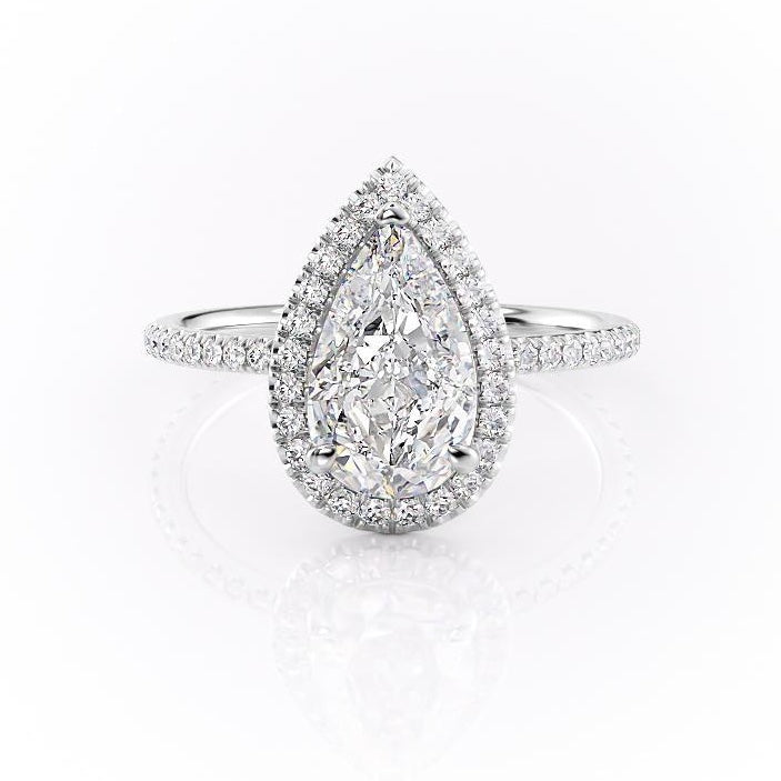 2.0 CT Pear Cut Halo Pave Moissanite Engagement Ring