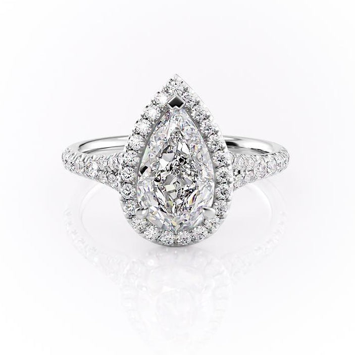 2.0 CT Pear Cut Halo Split Shank Style Moissanite Engagement Ring