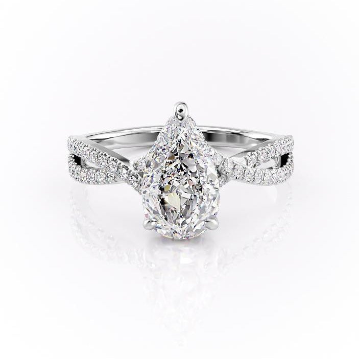 2.0 CT Pear Cut Solitaire Criss Cross Setting Moissanite Engagement Ring