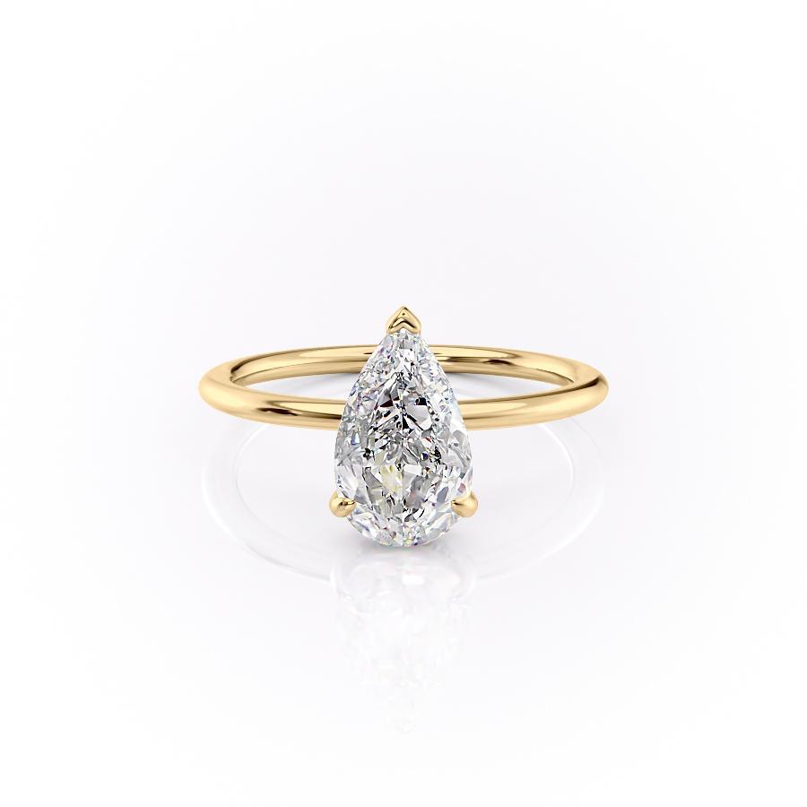 2.0 CT Pear Cut Solitaire Hidden Halo Setting Moissanite Engagement Ring