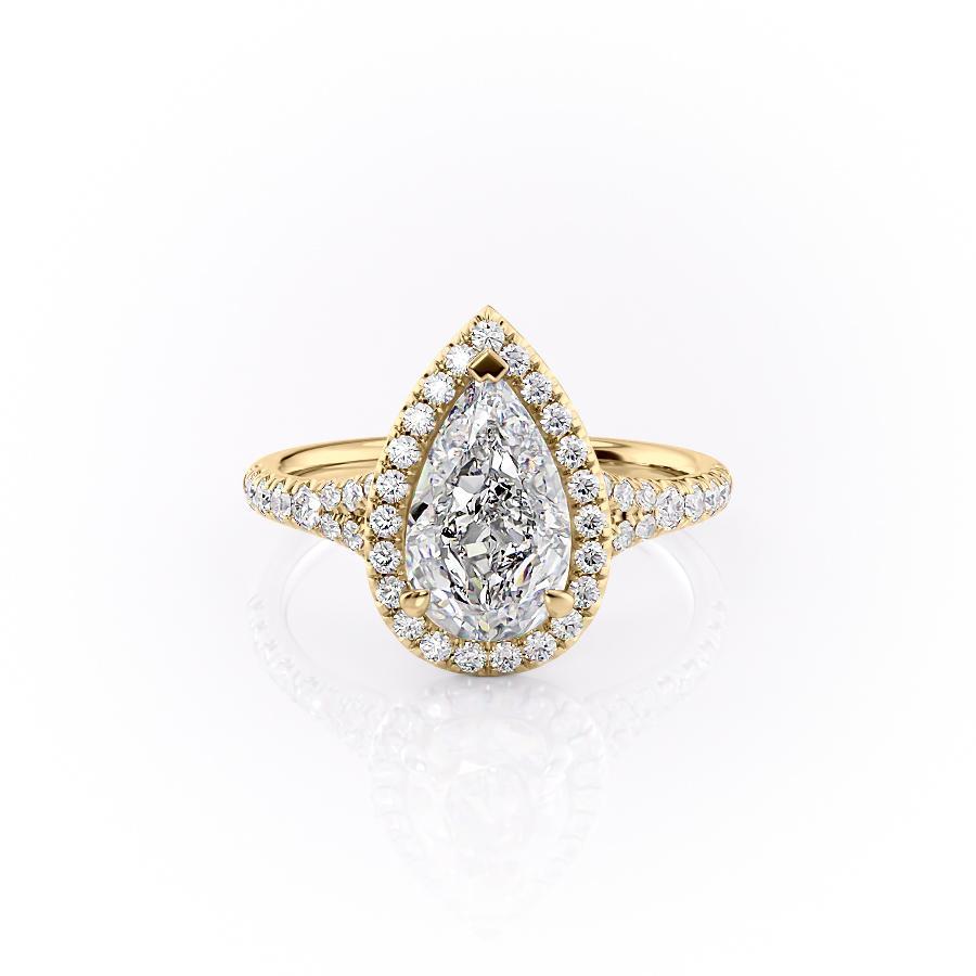2.0 CT Pear Cut Halo Split Shank Style Moissanite Engagement Ring