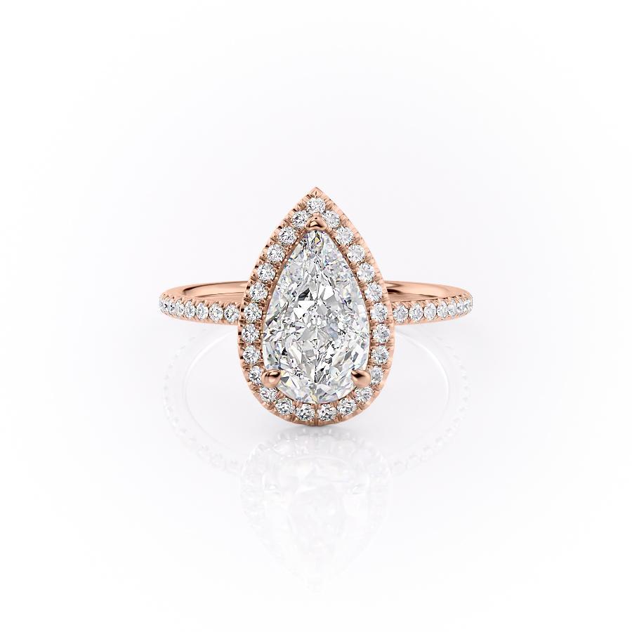 2.0 CT Pear Cut Halo Pave Moissanite Engagement Ring