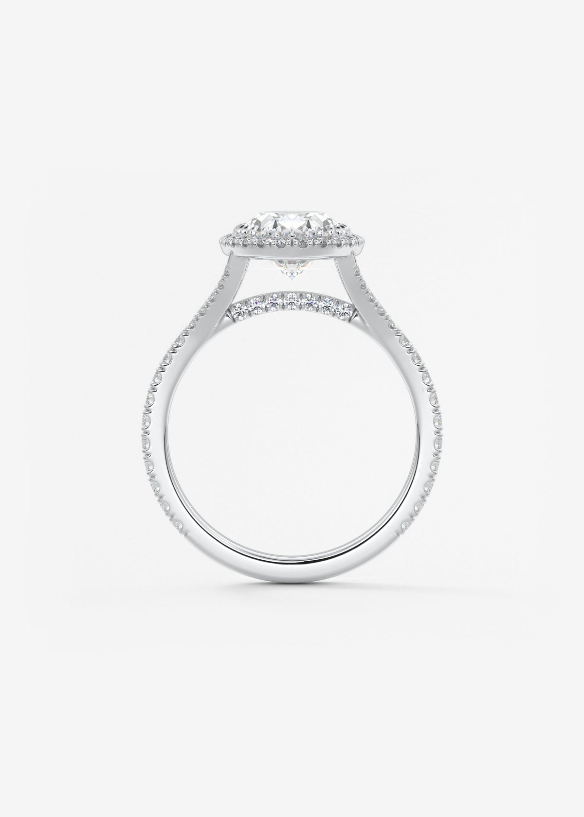 Oval Halo & Pave , Split Shank Lab Grown Diamond Engagement Ring