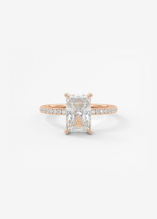Radiant Hidden Halo Pave Lab Grown Diamond Engagement Ring