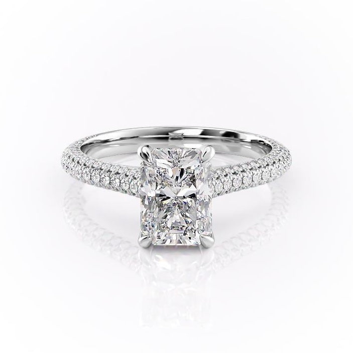 2.1 CT Radiant Cut Solitaire Triple Pave Moissanite Engagement Ring