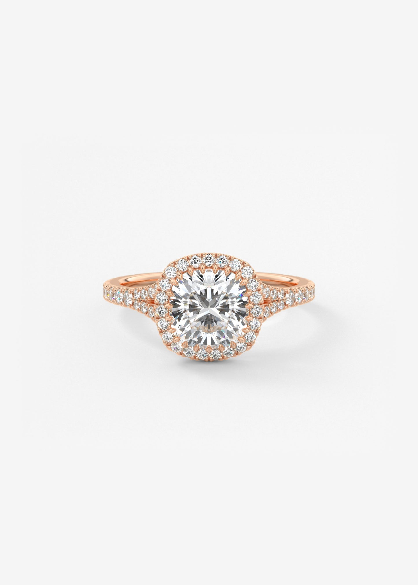 Cushion Halo & Pave , Split Shank Lab Grown Diamond Engagement Ring