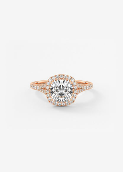 Cushion Halo & Pave , Split Shank Lab Grown Diamond Engagement Ring