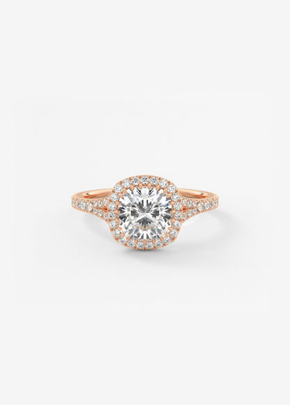 Cushion Halo & Pave , Split Shank Lab Grown Diamond Engagement Ring