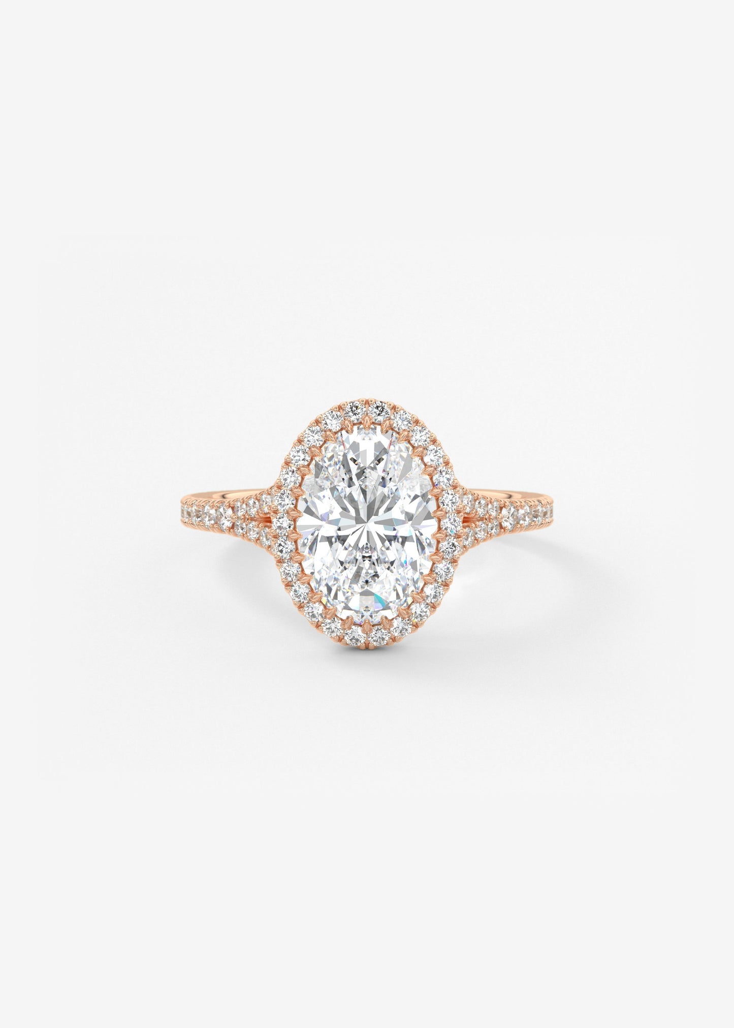 Oval Halo & Pave , Split Shank Lab Grown Diamond Engagement Ring