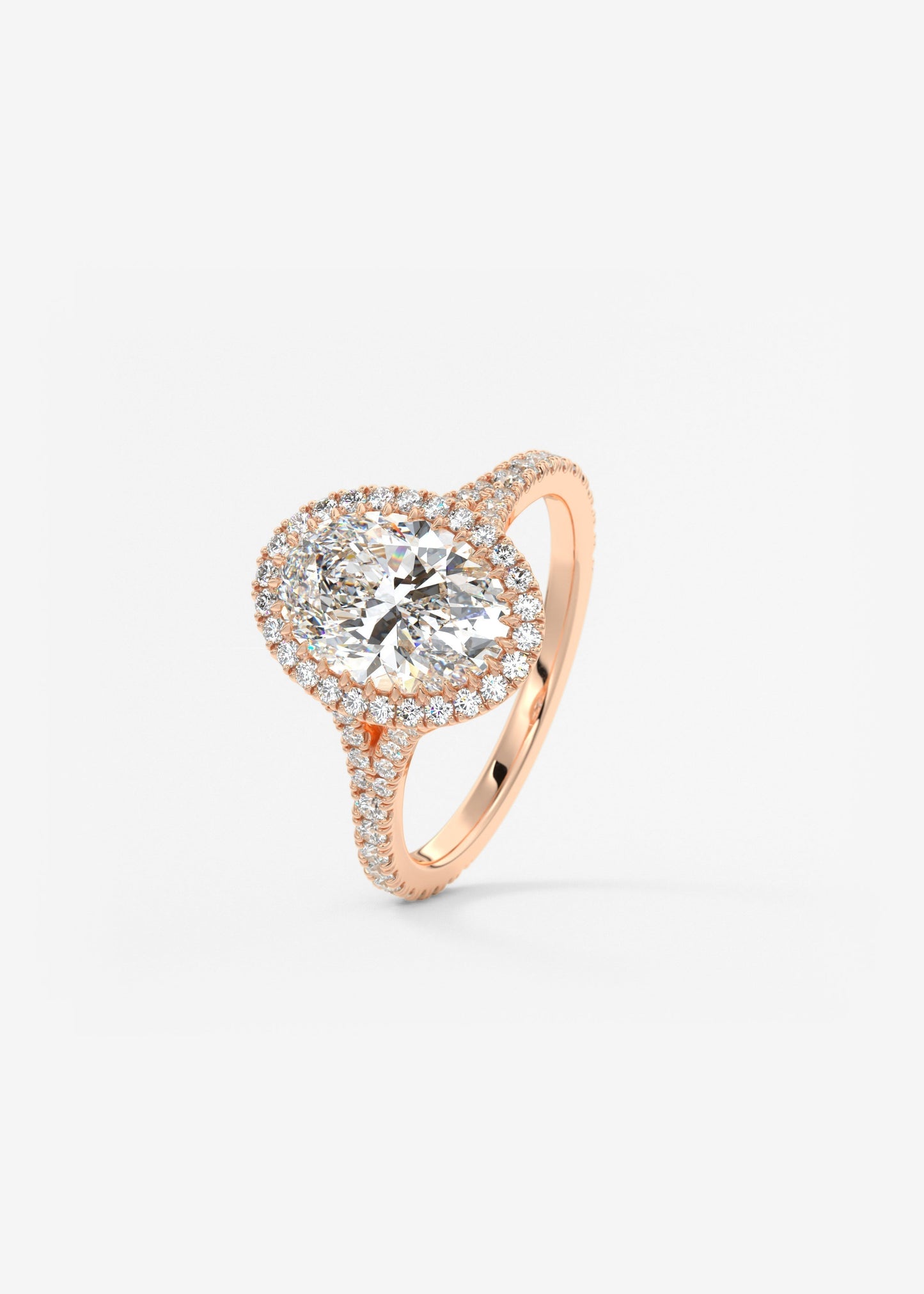Oval Halo & Pave , Split Shank Lab Grown Diamond Engagement Ring