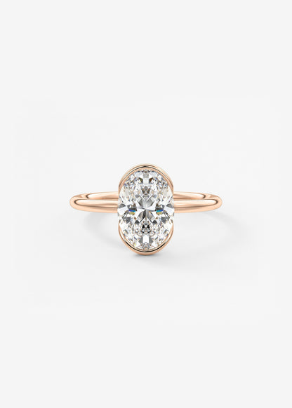 Oval Half Bezel Lab Grown Diamond Engagement Ring