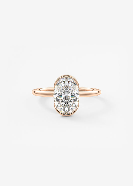 Oval Half Bezel Lab Grown Diamond Engagement Ring
