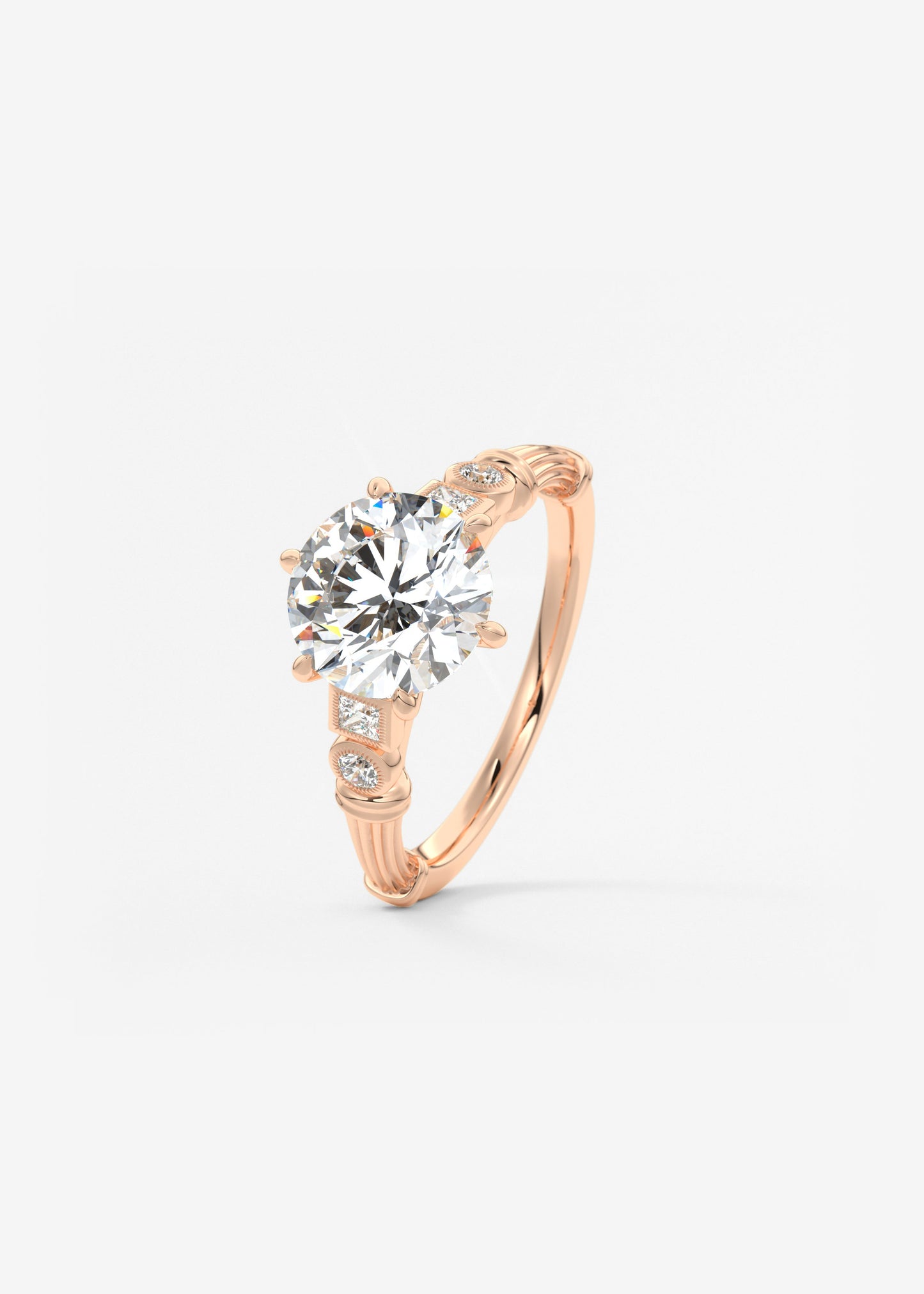 Round Art Deco Lab Grown Diamond Engagement Ring