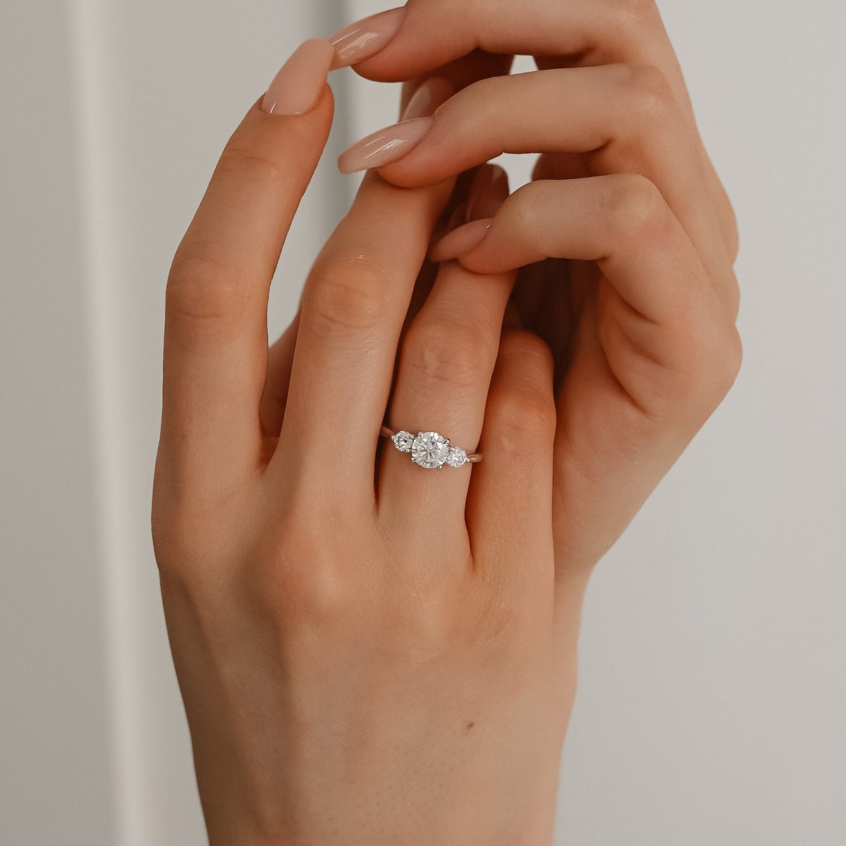 1.30 CT Round Three Stone Moissanite Engagement Ring