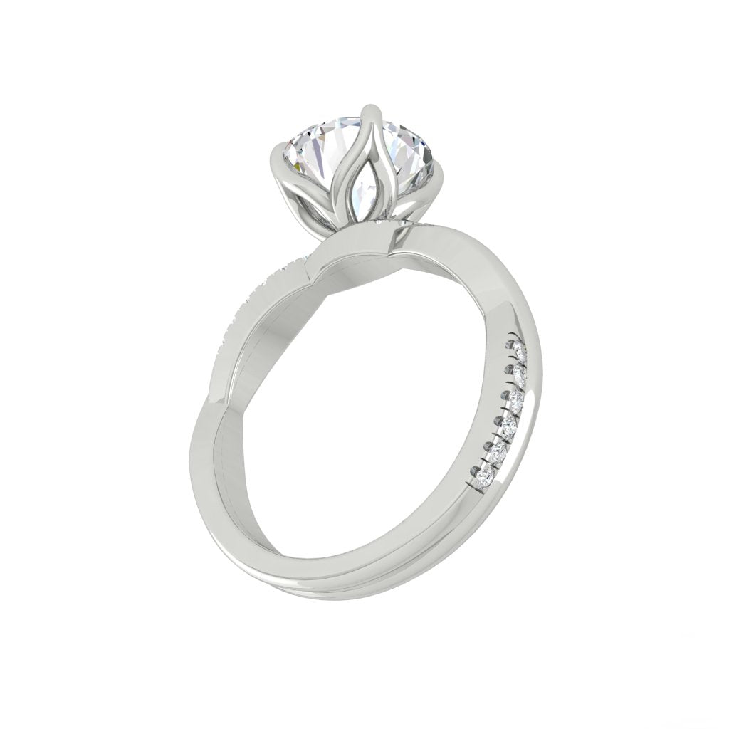 1.85 CT Round Cut Solitaire Twisted Pave Moissanite Engagement Ring