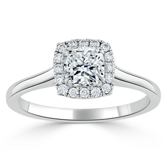 0.75 CT Cushion Cut Halo Moissanite Engagement Ring