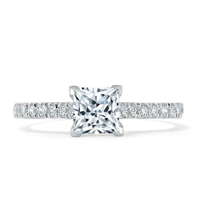 1.0 CT Princess Cut Solitaire Pave Setting Moissanite Engagement Ring