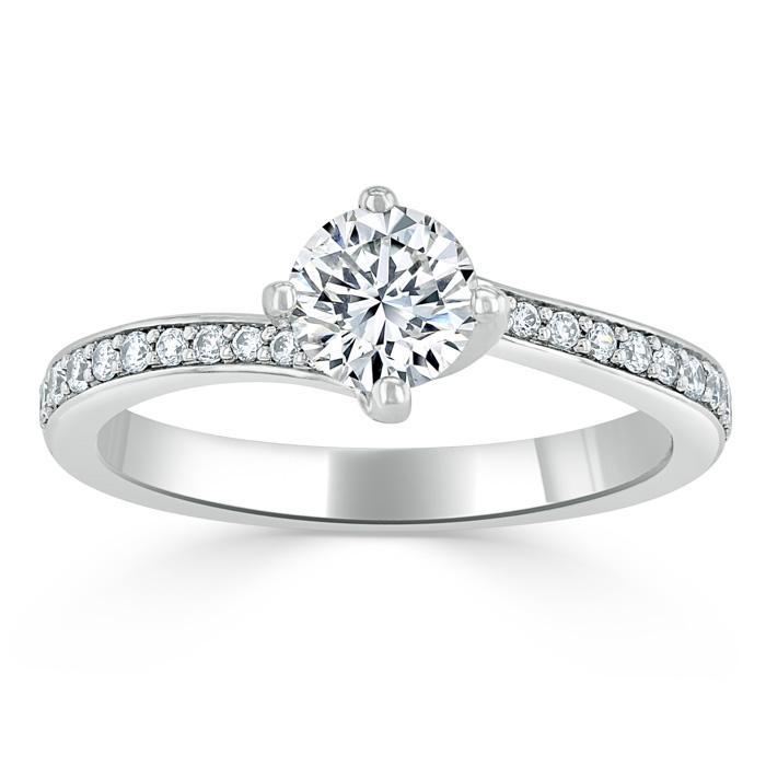 0.75 CT Round Cut Solitaire Bypass Pave Moissanite Engagement Ring