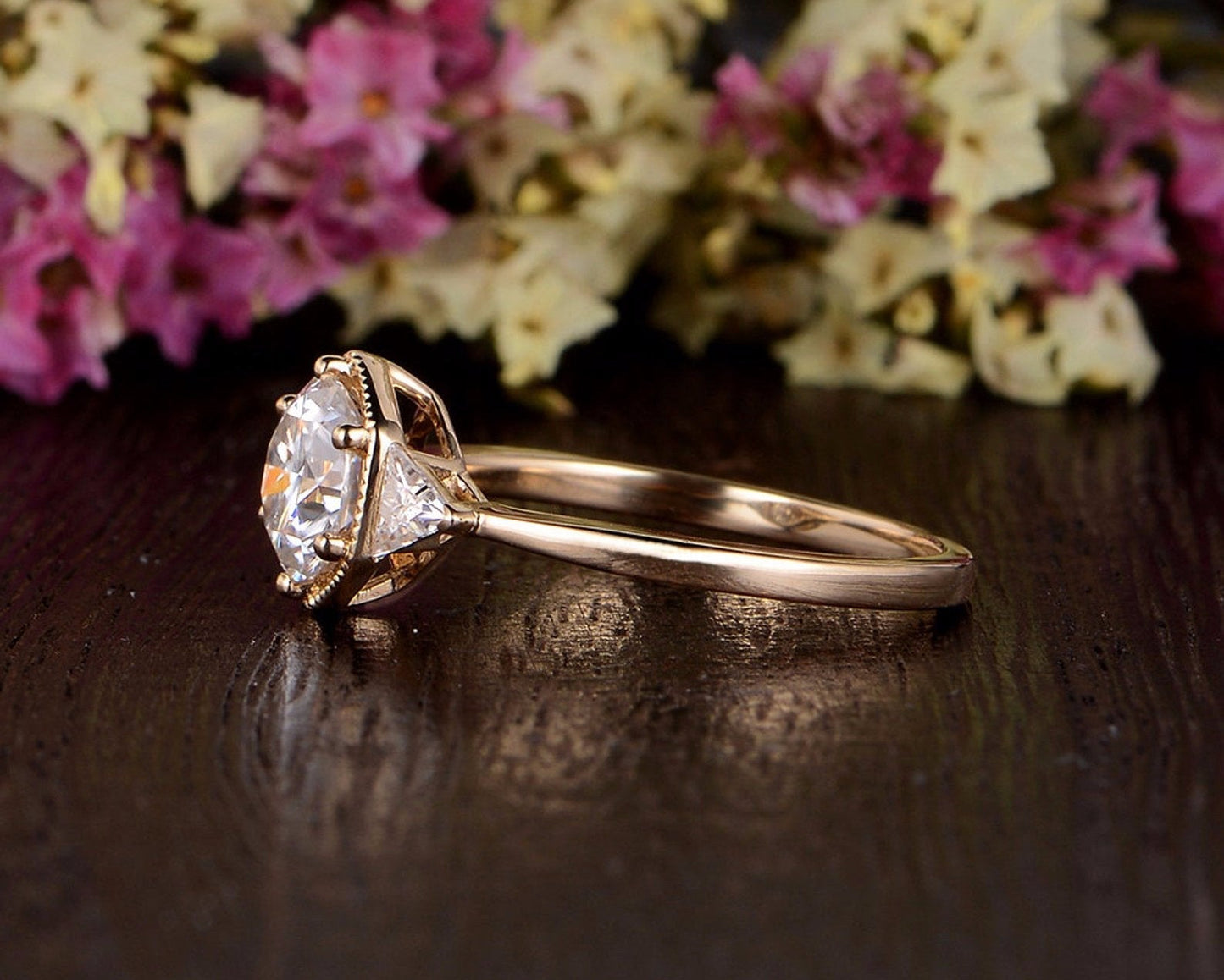 1.60 CT Round Cut Three Stone Moissanite Engagement Ring