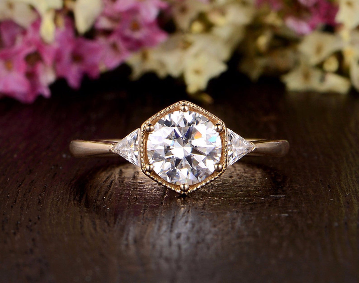 1.60 CT Round Cut Three Stone Moissanite Engagement Ring