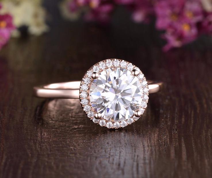 1.90 CT Round Cut Halo Moissanite Engagement Ring