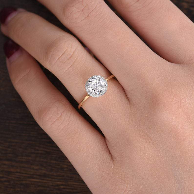 1.90 CT Round Cut Halo Moissanite Engagement Ring