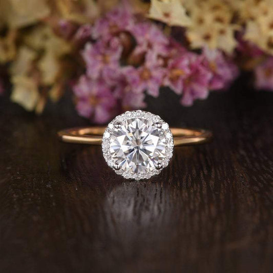 1.90 CT Round Cut Halo Moissanite Engagement Ring