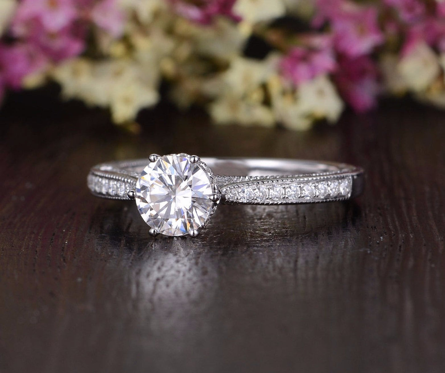 1.35 CT Round Cut Solitaire Moissanite Engagement Ring