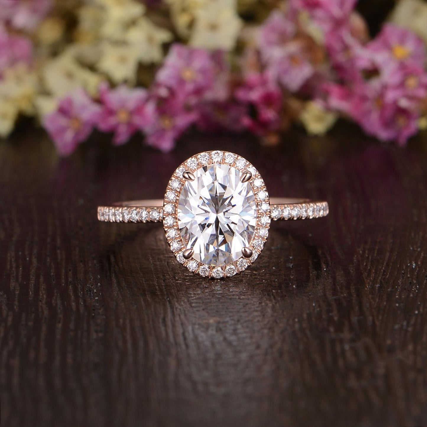 1.32 CT Oval Cut Halo Moissanite Engagement Ring