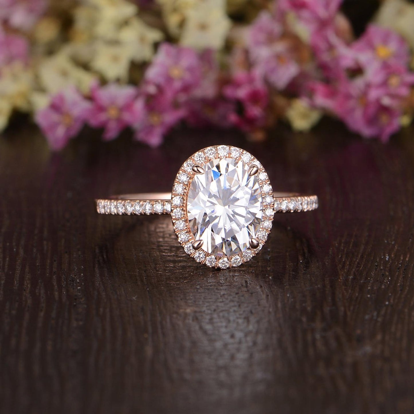1.32 CT Oval Cut Halo Moissanite Engagement Ring