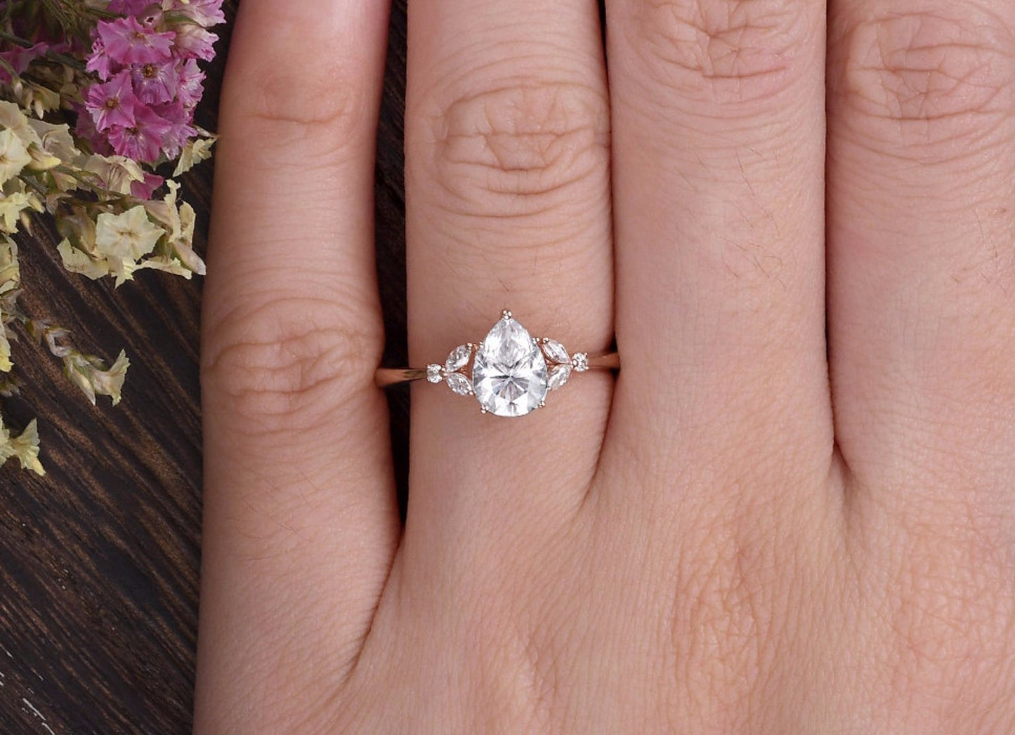 0.75 CT Pear Cluster Moissanite Engagement Ring