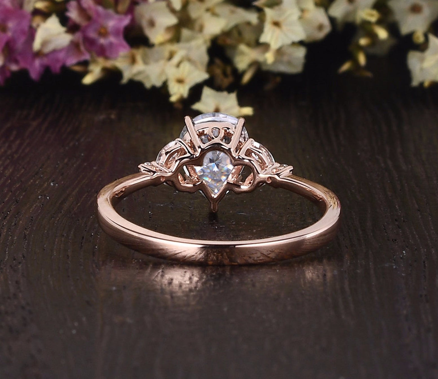 0.75 CT Pear Cluster Moissanite Engagement Ring