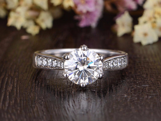 1.60 CT Round Cut Solitaire Pave Setting Moissanite Engagement Ring