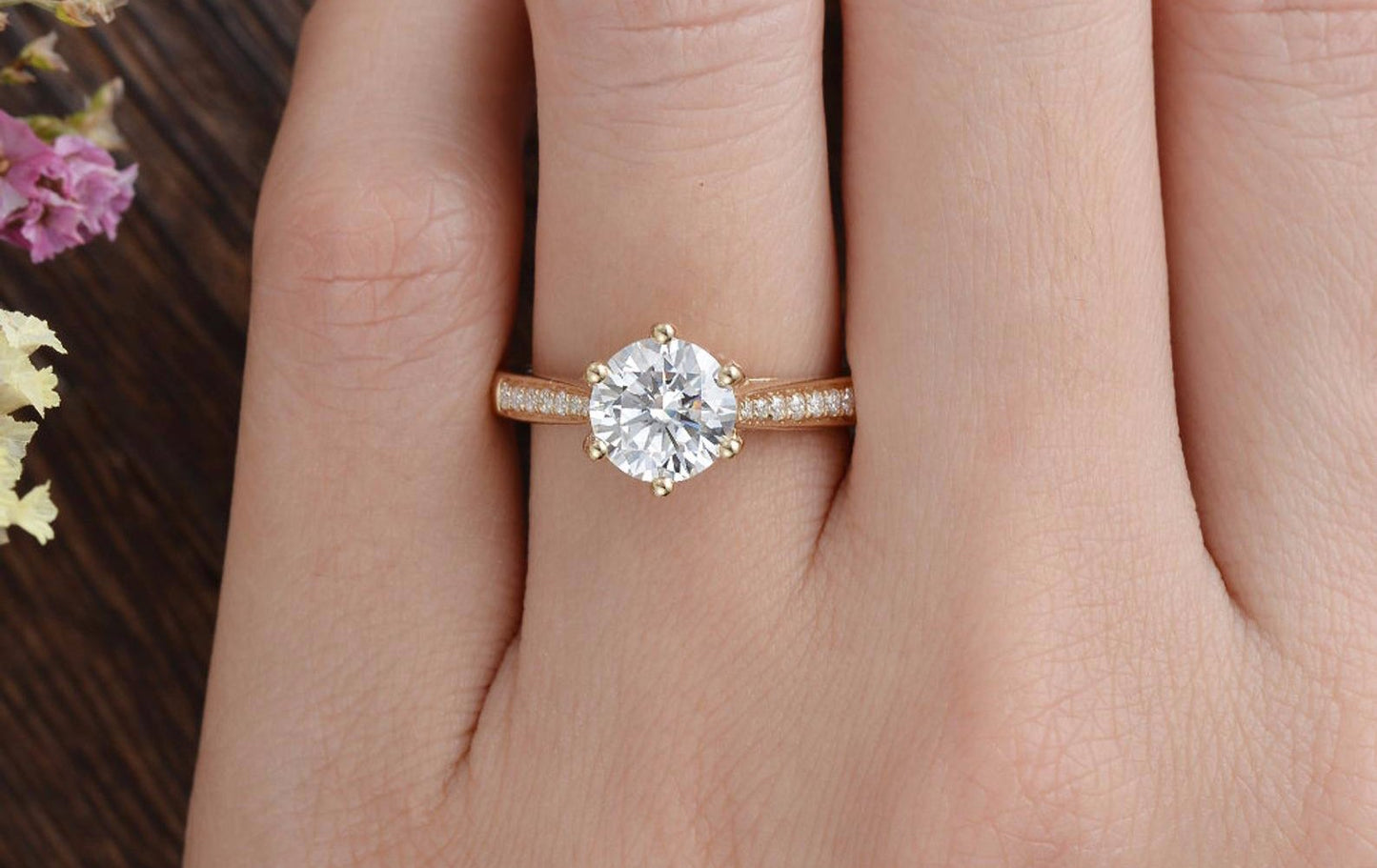 1.60 CT Round Cut Solitaire Pave Setting Moissanite Engagement Ring