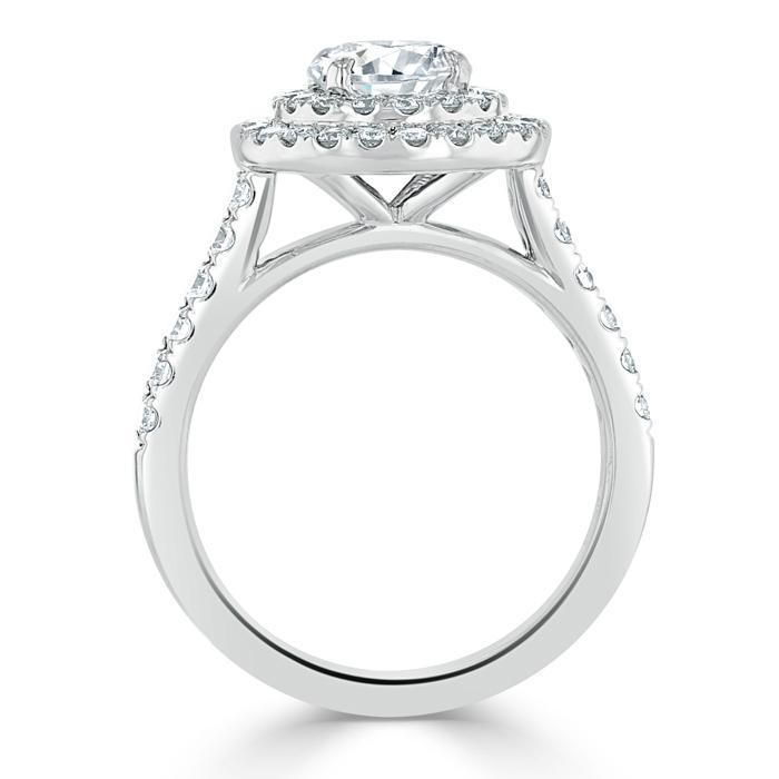 0.75 CT Round Cut Double Halo Moissanite Engagement Ring With Pave Setting