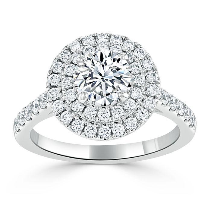 0.75 CT Round Cut Double Halo Moissanite Engagement Ring With Pave Setting