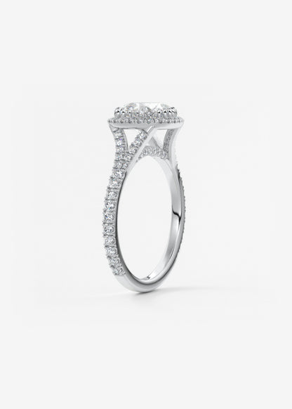 Cushion Halo & Pave , Split Shank Lab Grown Diamond Engagement Ring