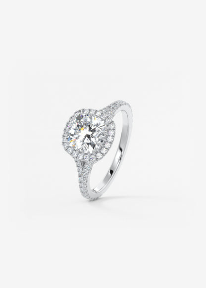 Cushion Halo & Pave , Split Shank Lab Grown Diamond Engagement Ring