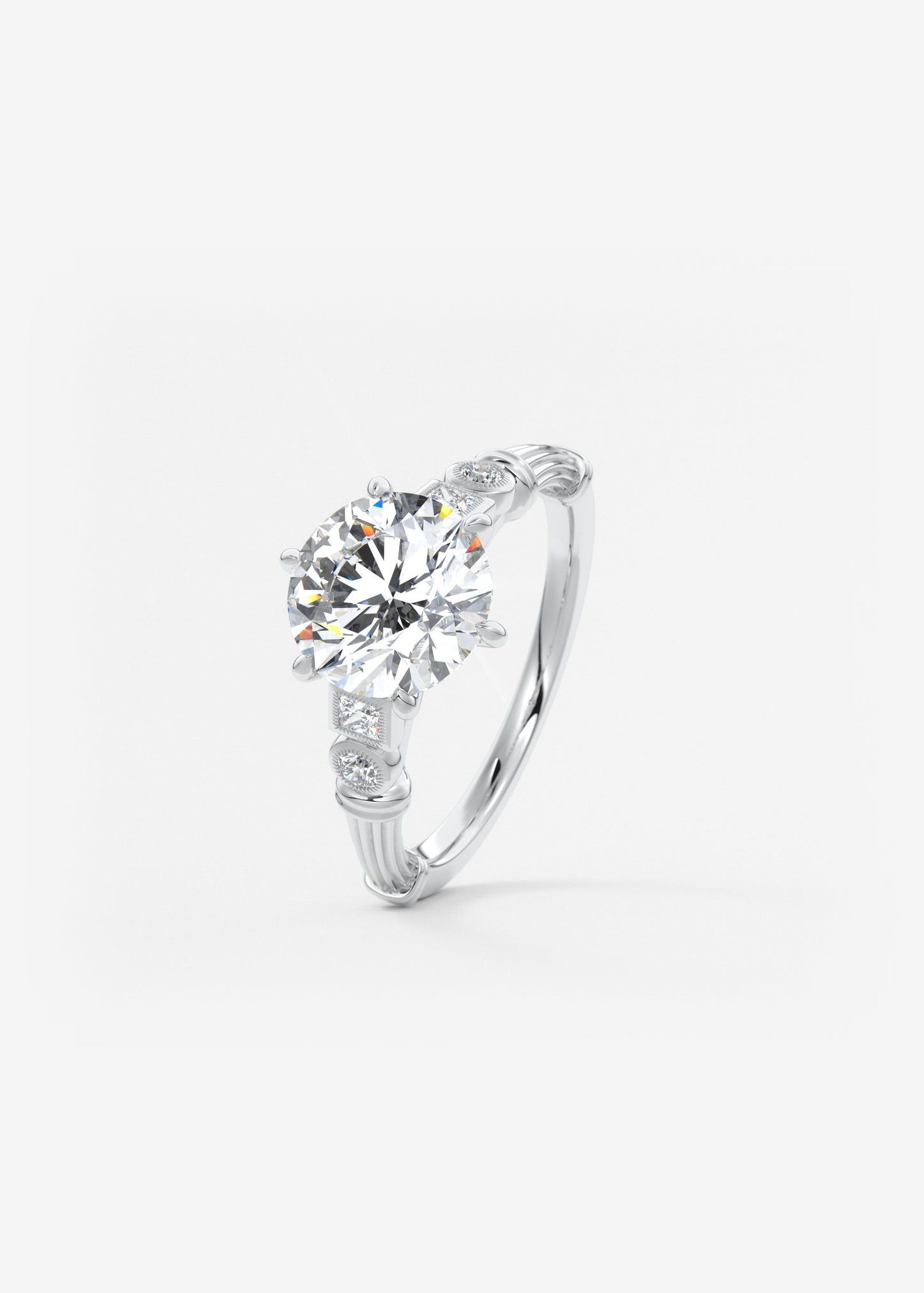 Round Art Deco Lab Grown Diamond Engagement Ring