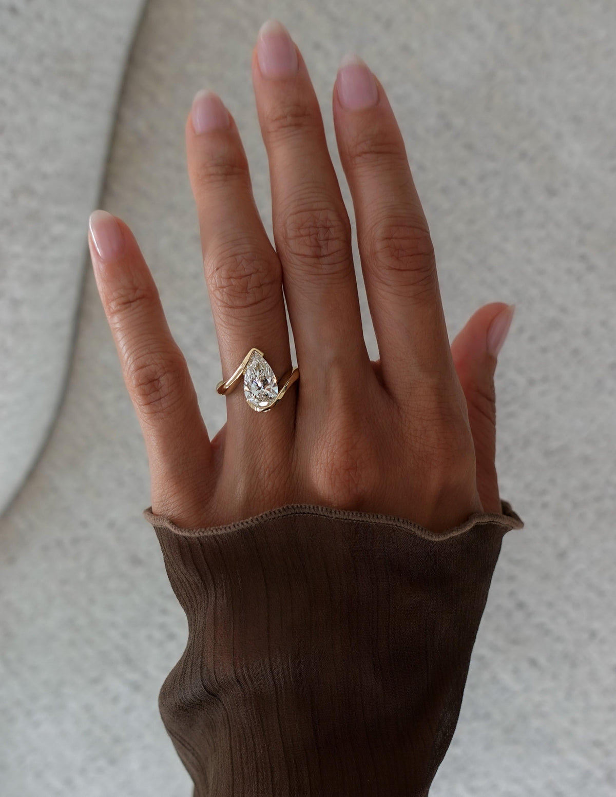 3 CT Pear Shaped Lab Grown Diamond Bypass Style Engagement Ring