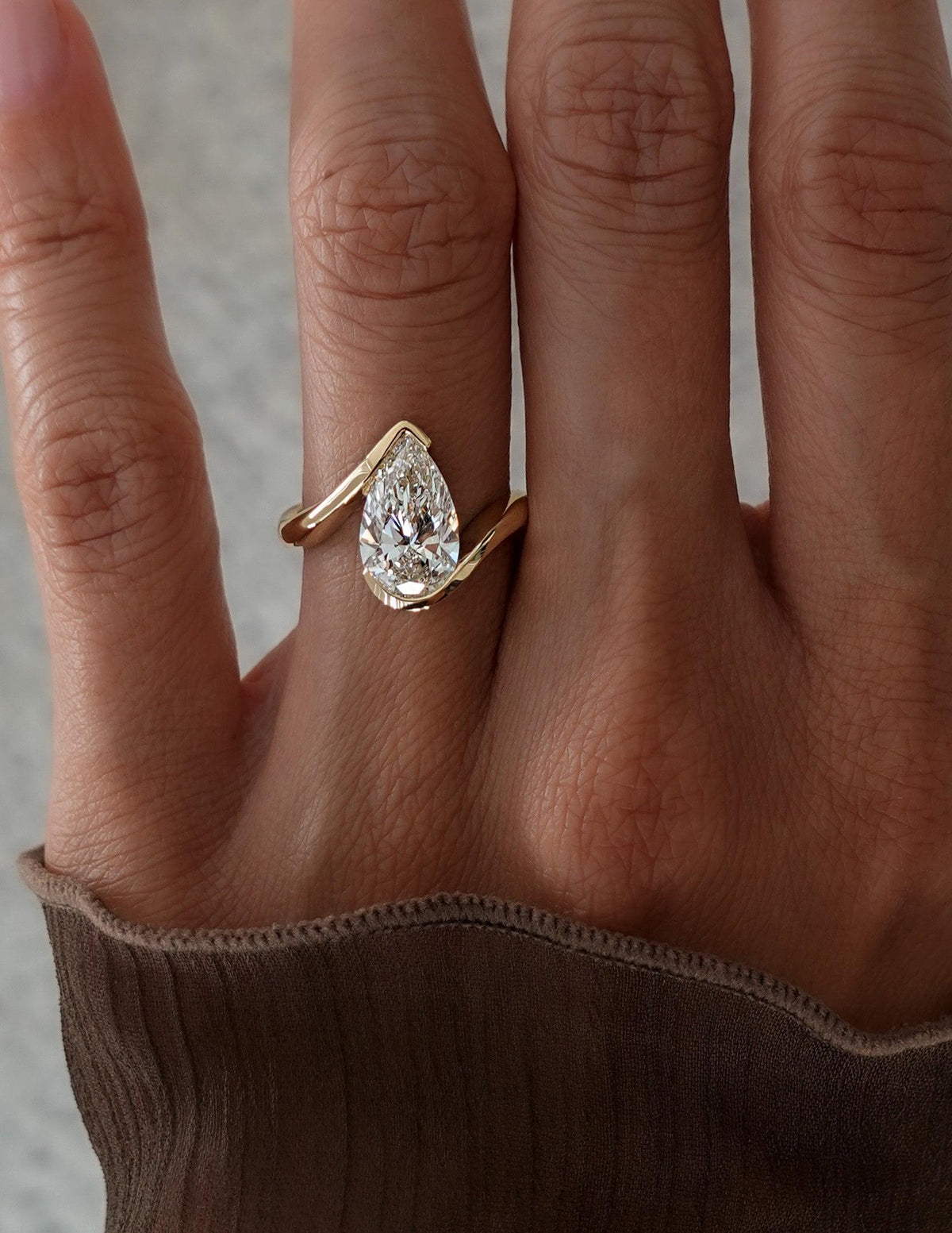 3 CT Pear Shaped Lab Grown Diamond Bypass Style Engagement Ring