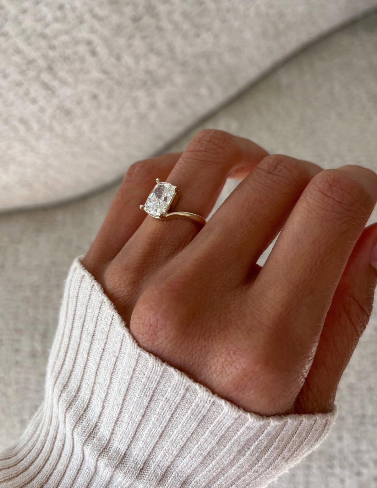 1.0 - 3.0 CT Elongated Cushion Shaped Lab Grown Diamond Soliatire Style Engagement Ring