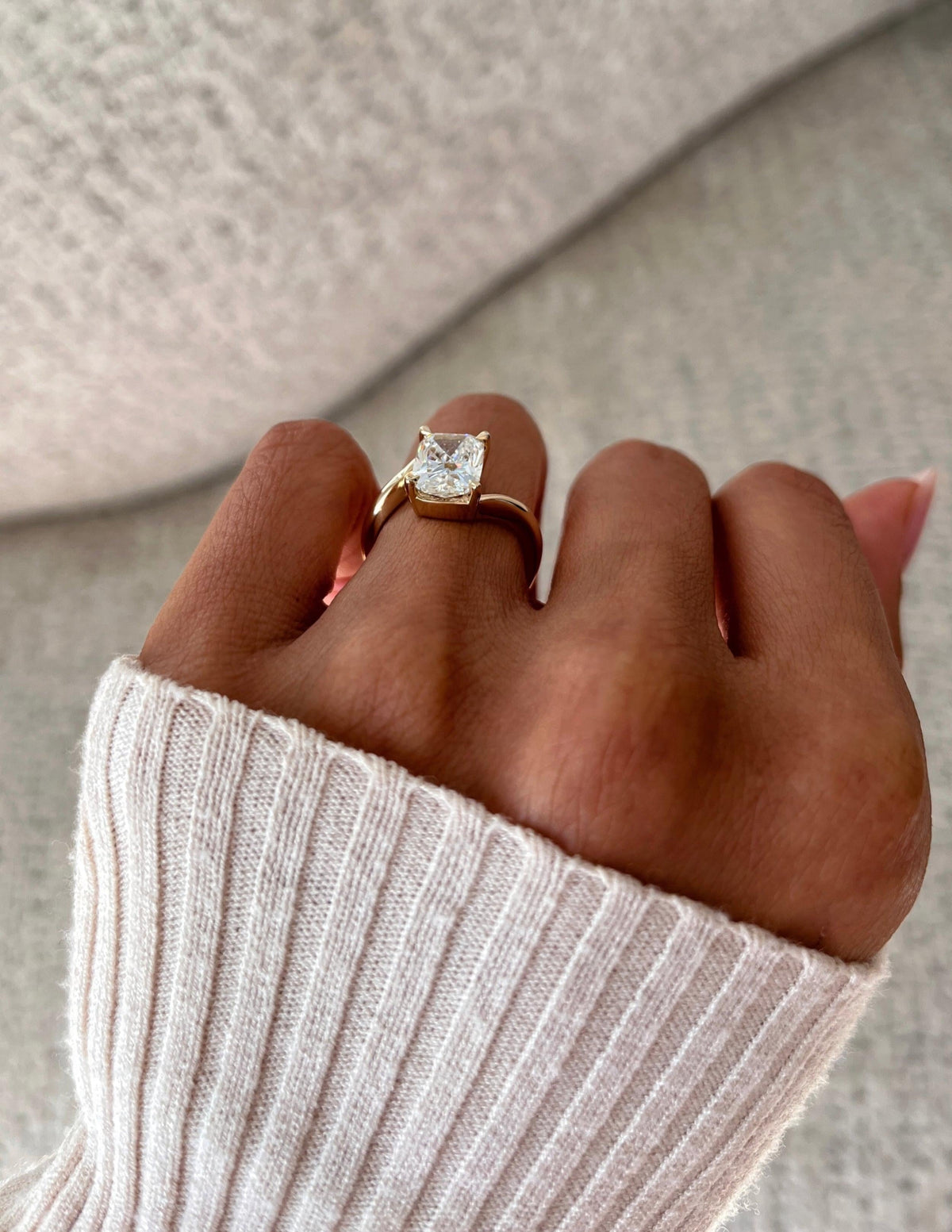 1.0 - 3.0 CT Elongated Cushion Shaped Lab Grown Diamond Soliatire Style Engagement Ring