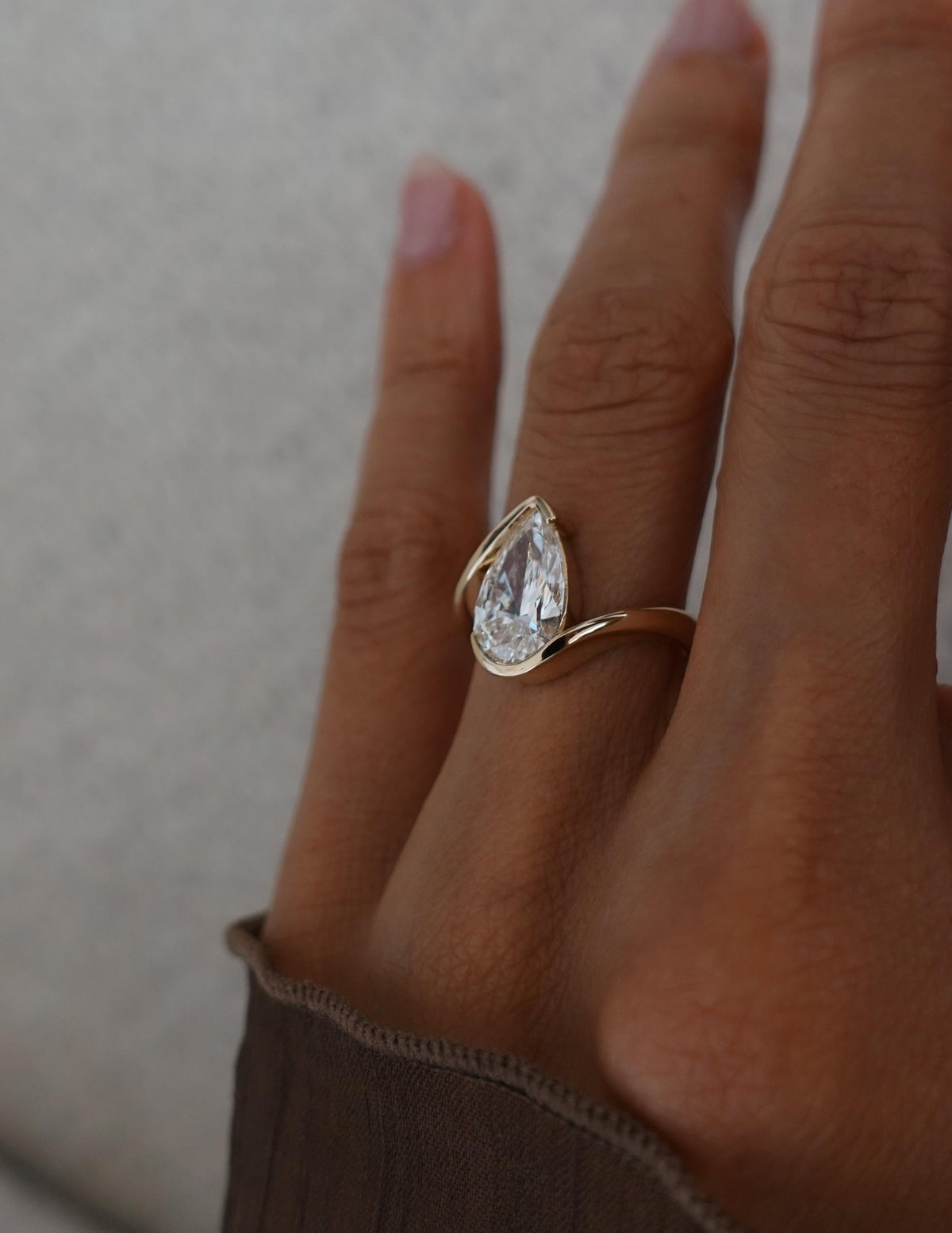 3 CT Pear Shaped Lab Grown Diamond Bypass Style Engagement Ring