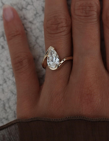 3 CT Pear Shaped Lab Grown Diamond Bypass Style Engagement Ring