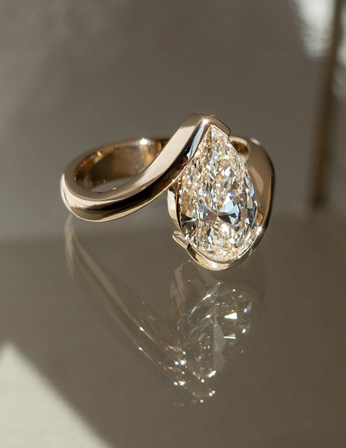 3 CT Pear Shaped Lab Grown Diamond Bypass Style Engagement Ring