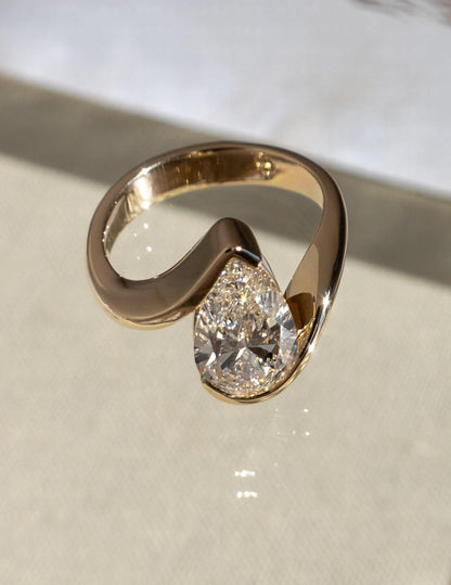 3 CT Pear Shaped Lab Grown Diamond Bypass Style Engagement Ring