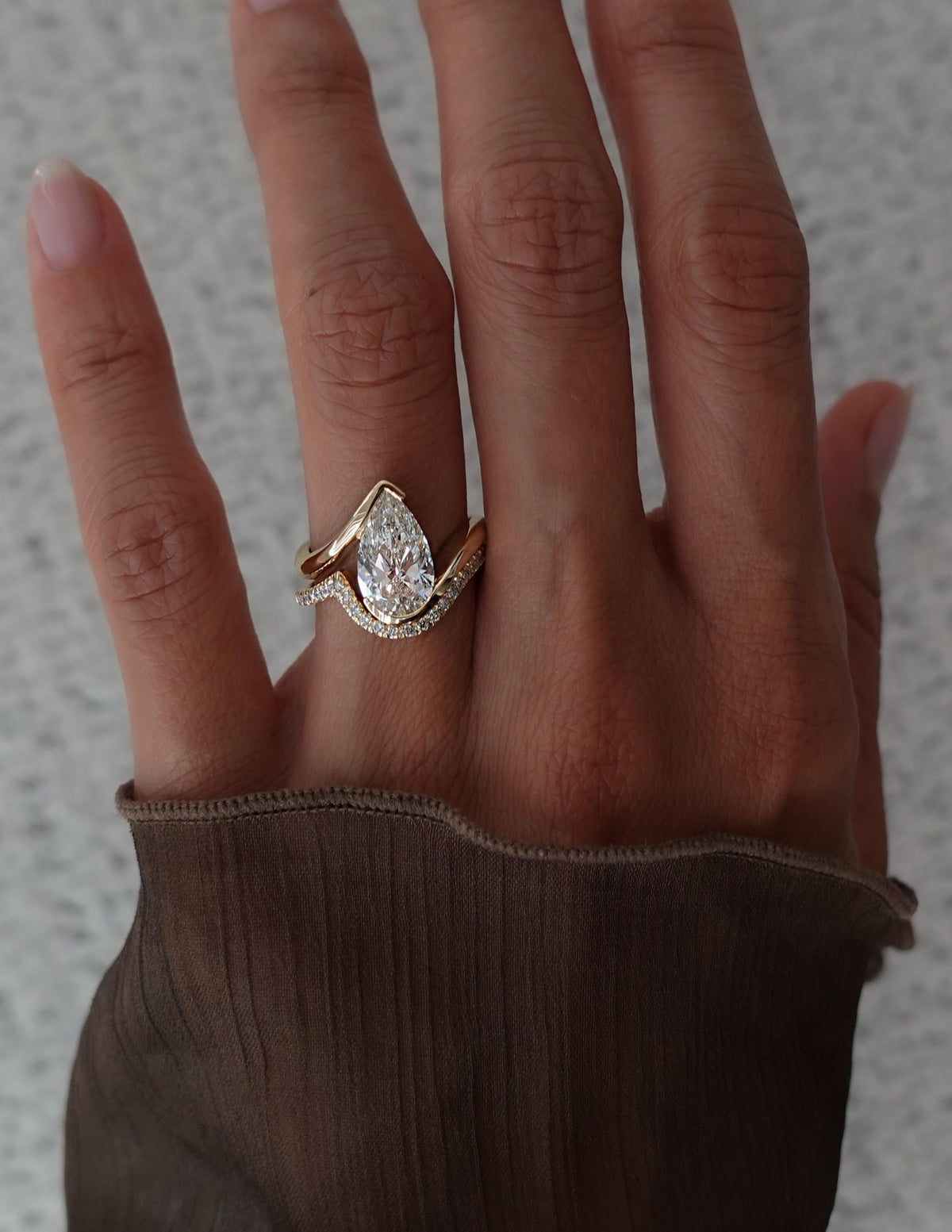 3 CT Pear Shaped Lab Grown Diamond Bypass Style Engagement Ring
